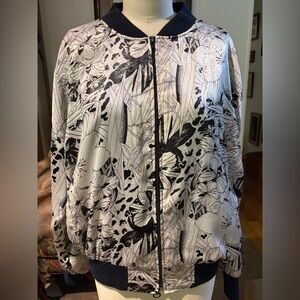 G. Oberti Black White Gold Speckle Satin Bomber Jacket